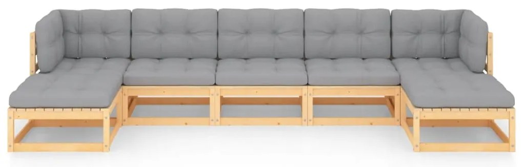 7 pcs conjunto lounge de jardim c/ almofadões pinho maciço