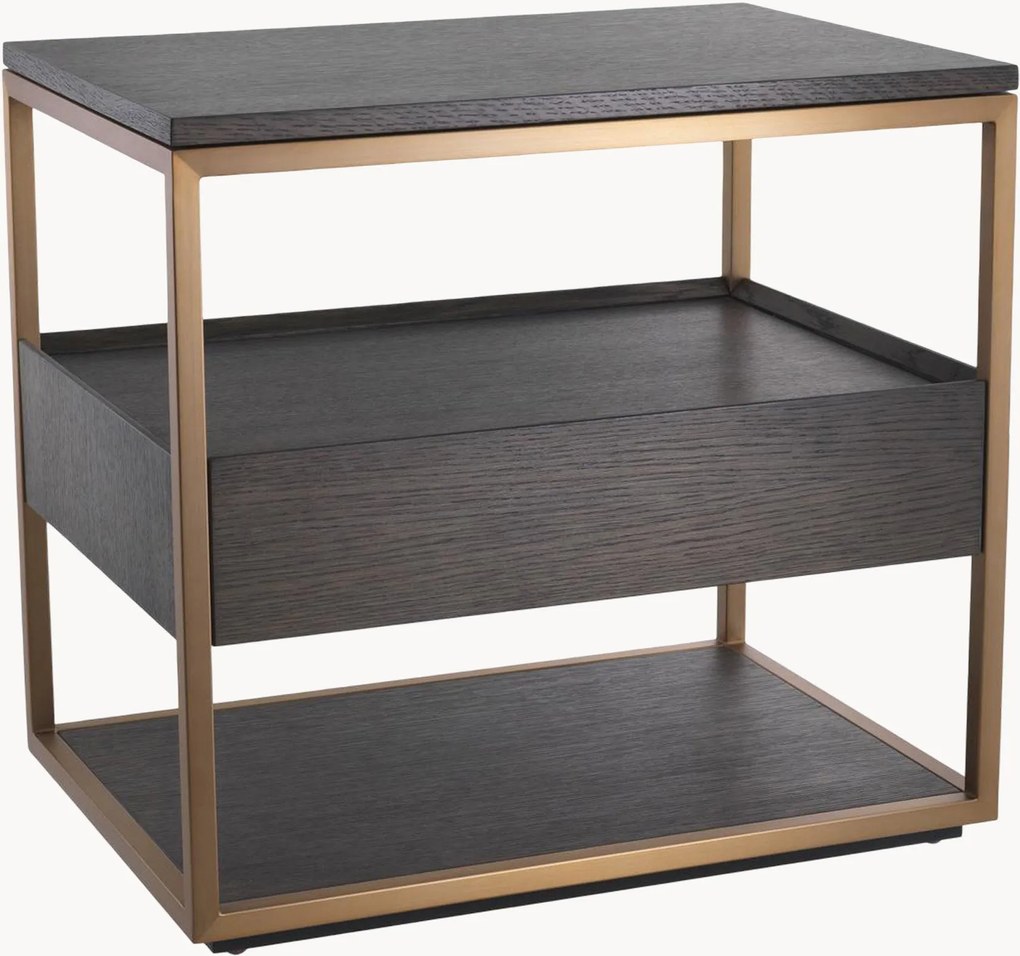 Mesa de cabeceira em metal e madeira com gaveta Parker