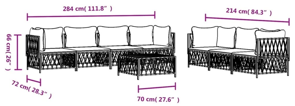 8 pcs conjunto lounge de jardim com almofadões aço antracite