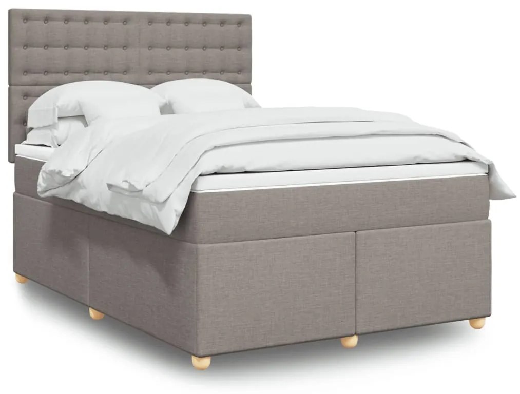 vidaXL Cama com molas/colchão 140x190 cm tecido castanho-acinzentado