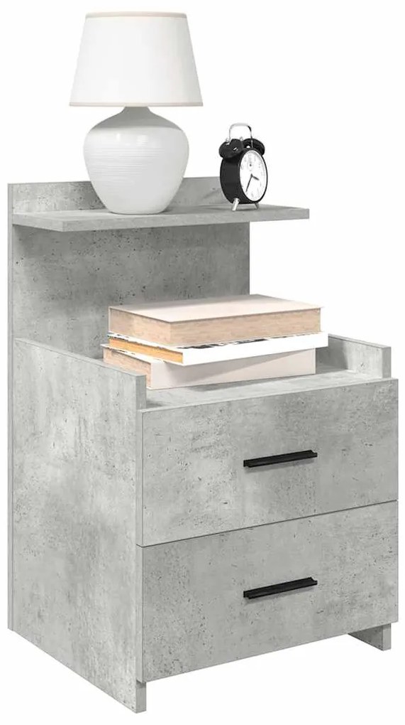 Mesa de cabeceira com 2 gavetas cinza concreto 40x36,5x62 cm