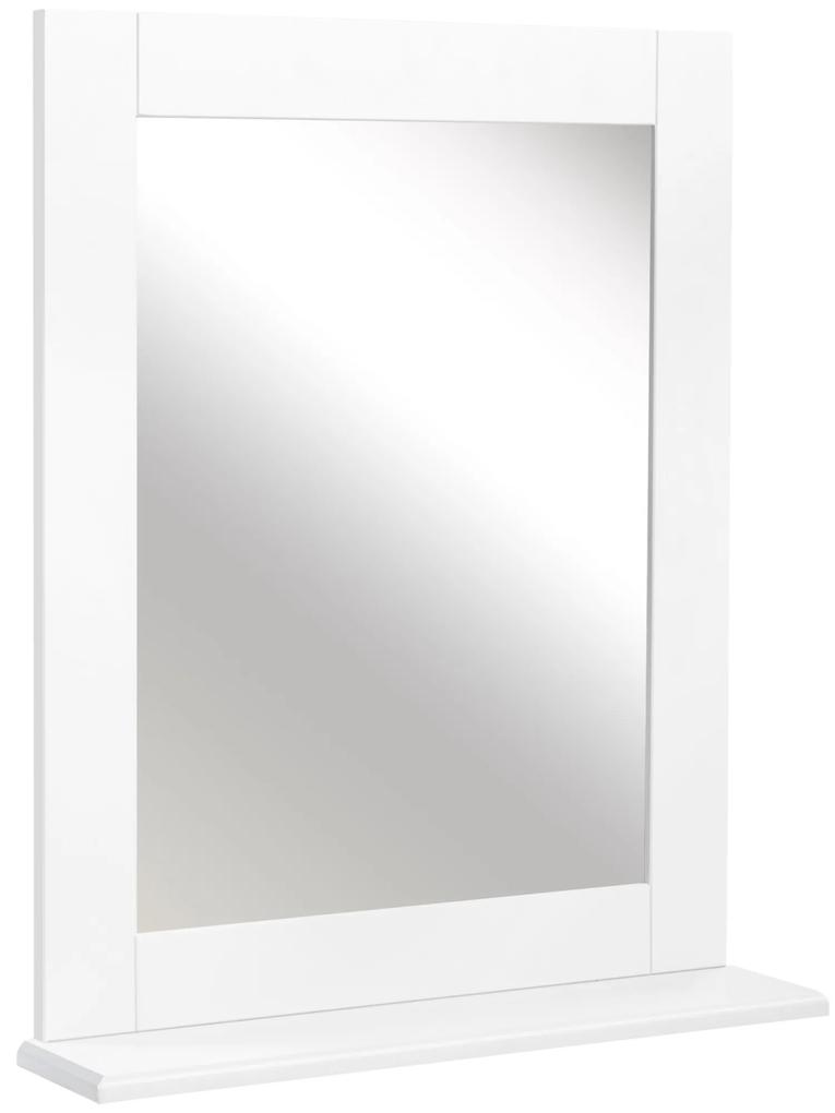 kleankin Espelho de Casa de Banho 50x11,x5x60cm Espelho de Parede Moderno com Prateleira de e Estrutura de Madeira Branco | Aosom Portugal