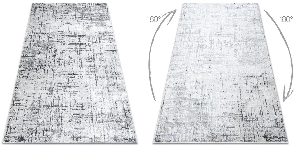Tapete MEFE moderno 8722 Linhas vintage - Structural dois níveis de lã cinza cinzento / branco