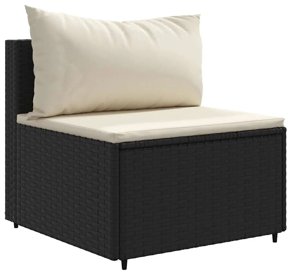 7 pcs conjunto lounge de jardim c/ almofadões vime PE preto
