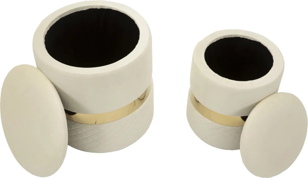 PUFE COM ARMAZENAMENTO SHEFFILD 2 PEÇAS Ø 37X42-28X35 CM CREME E DOURADO