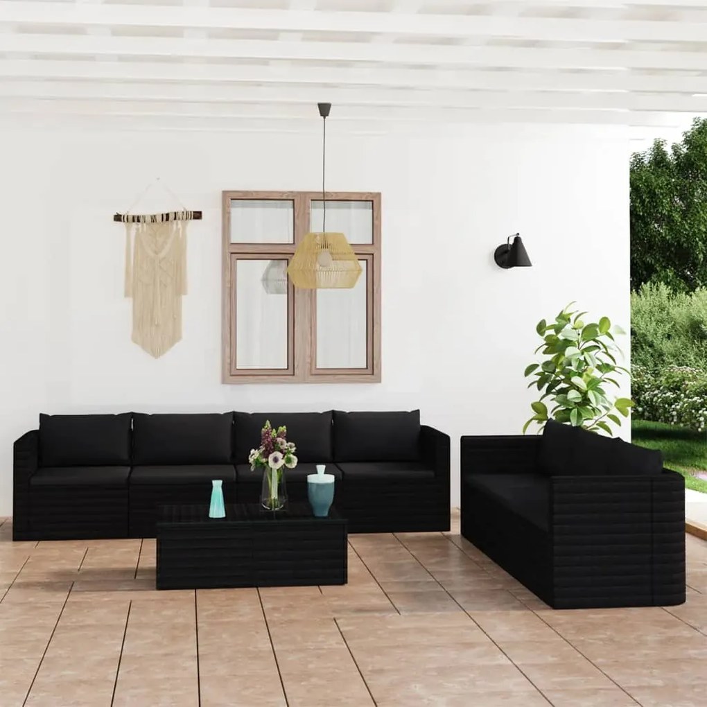 vidaXL 8 pcs conjunto lounge de jardim c/ almofadões vime PE preto