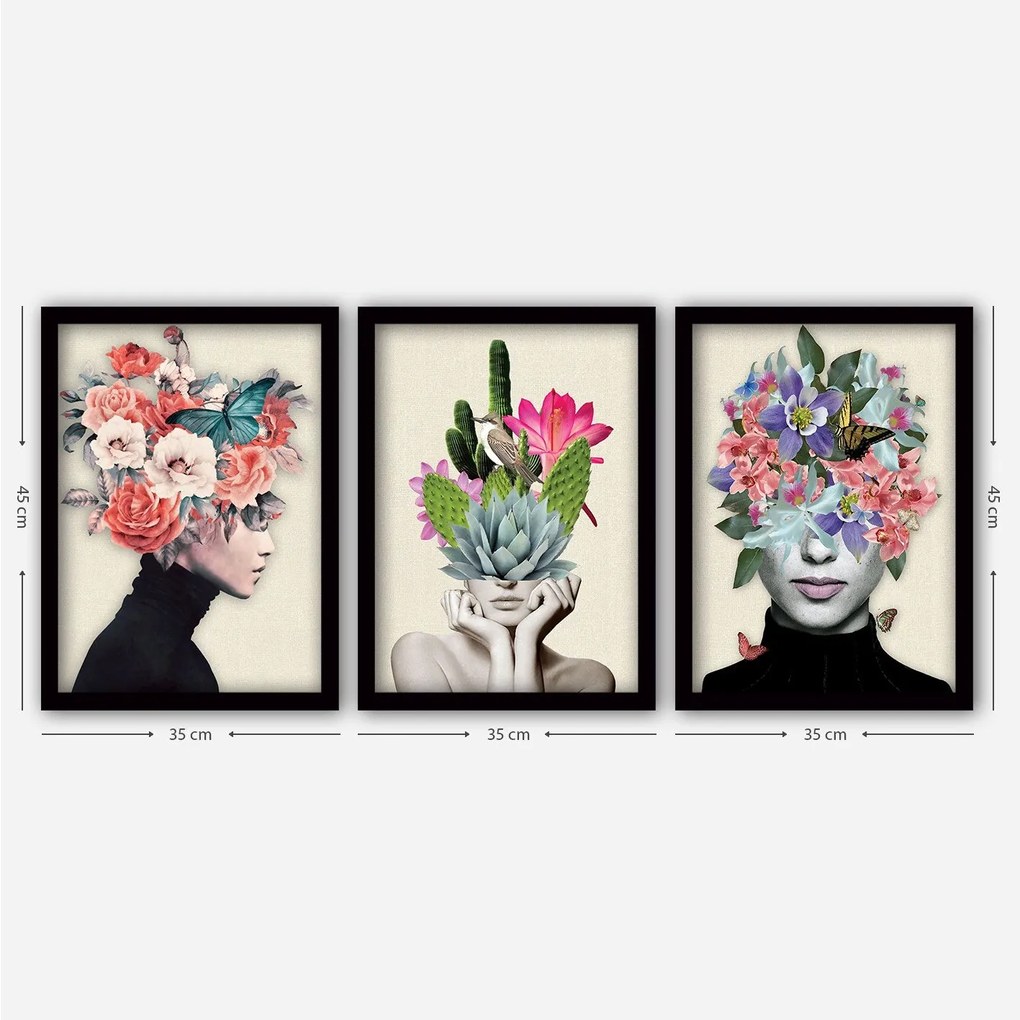 Quadro Decorativo em Moldura 3SC161 – Multicolor – 35 x 45 cm (3 Peças
