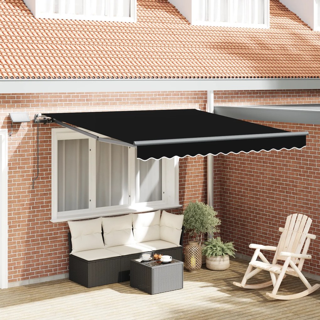 vidaXL Toldo Retrátil Manual com LED Preto 300x250 cm