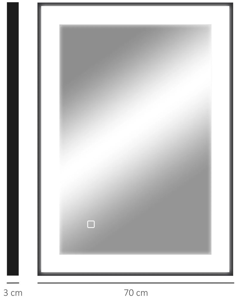 Espelho Casa de Banho com Luz LED 70x50 cm Iluminação Ajustável Função Anti-Embaciamento Função Memória Preto