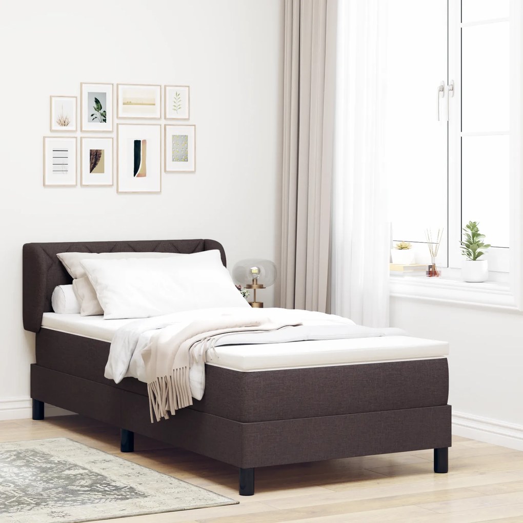 Cama Box Spring com Colchão VidaXL Marrom Escuro 90x190 cm Tecido