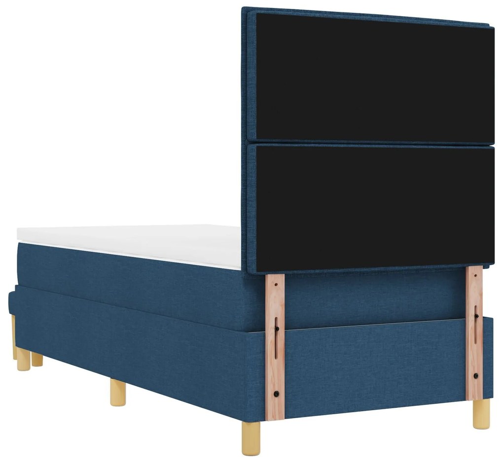Cama Box Spring com Colchão e Banco Azul 90x200 cm Tecido
