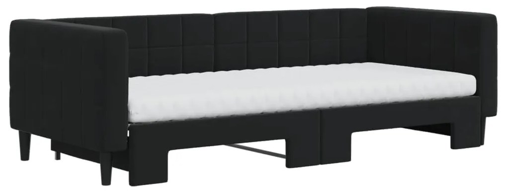 Sofá-cama com gavetão e colchões 90x200 cm veludo preto