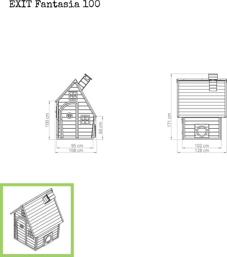 Casa de brincar exterior para crianças Fantasia 100 em madeira natural