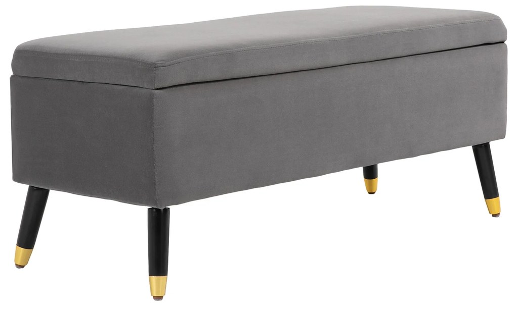 HOMCOM Banco de Armazenamento com Tampa Puff Estofado em Veludo com Assento Acolchoado e Pés de Madeira para Dormitório Entrada 110x43x45cm Cinza