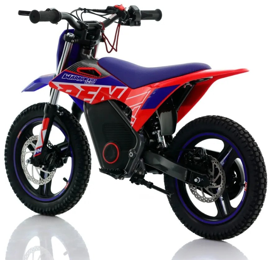 Mini moto elétrica para crianças velocidade até 35Km/h C/Limitador RFN Warrior SX-E500 500W 36V 14/14” Azul e Vermelho