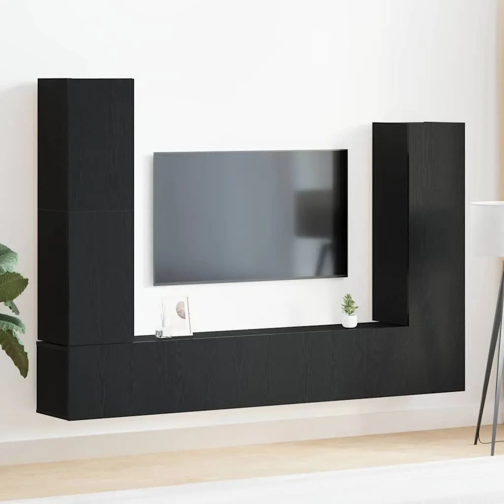 vidaXL Conjunto de Painéis de TV de 4 Peças em Madeira de Carvalho Preto, Montado na Parede