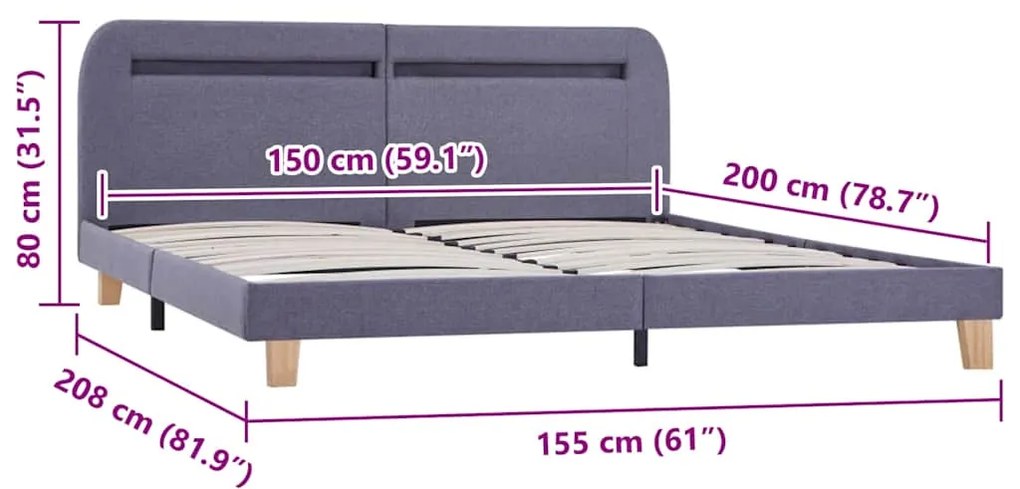 Estrutura de cama com LED sem colchão 150x200 cm tecido