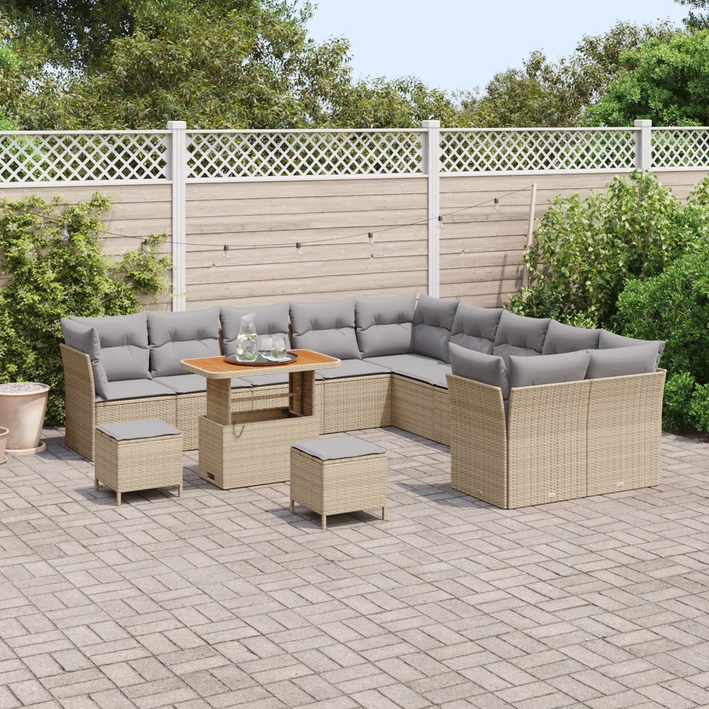 Conjunto de Sofá de Jardim vidaXL 13 Peças com Almofadas Bege Rattan S