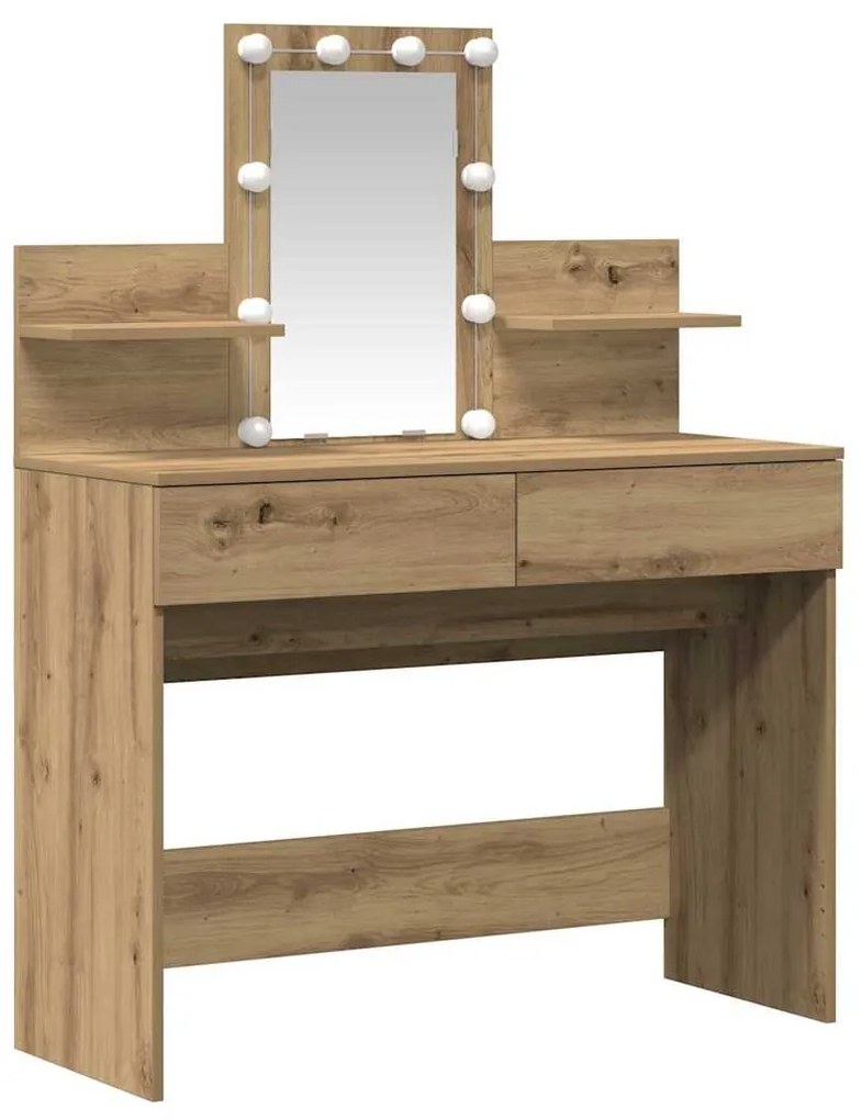 Mesa de Maquilhagem com LED Carvalho Artesanal 100x40x130 cm