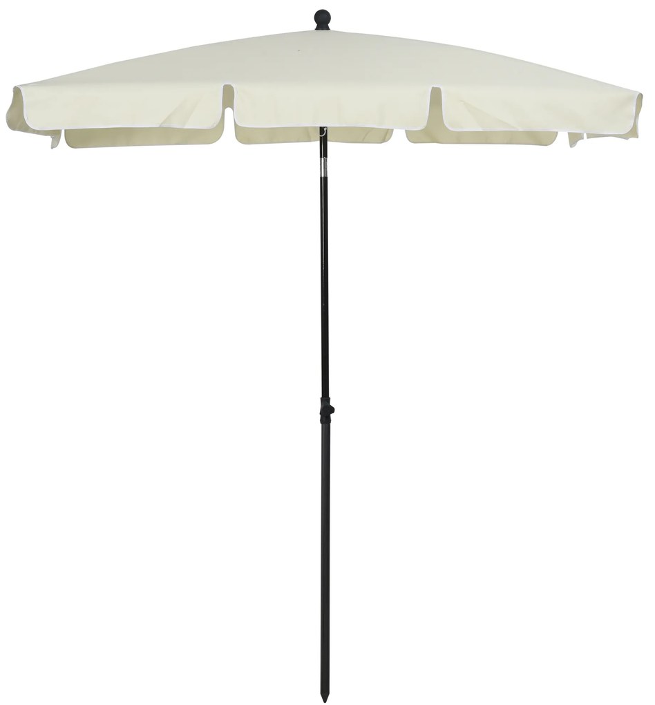 Outsunny Chapéu de Sol Retangular de Jardim 198x130x240cm Chapéu de Sol de Alumínio com Função de Inclinação para Terraço Pátio Exterior Creme