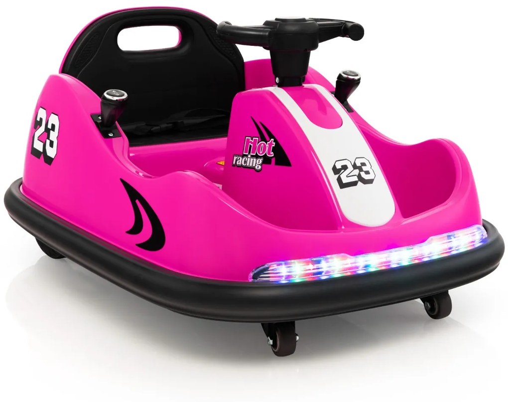 Carro de choque para crianças a bateria com rotação 360°, luzes LED e controlo remoto 80 x 54 x 40 cm Rosa