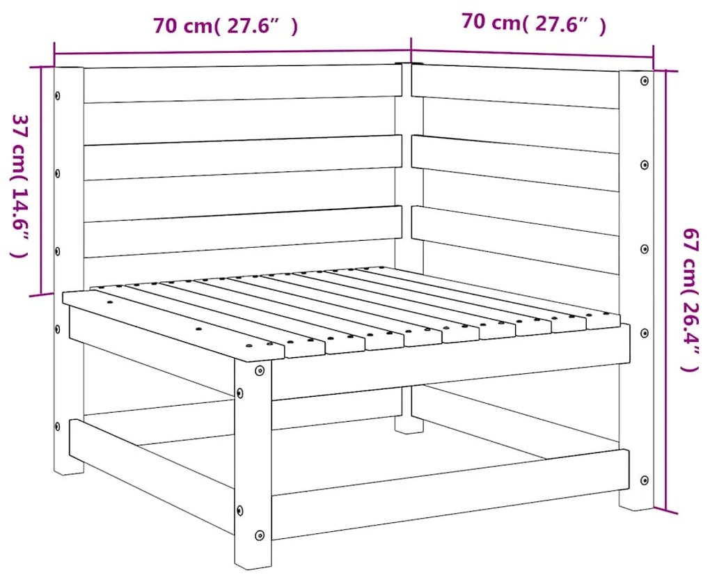 Sofás de canto p/ jardim 2 pcs 70x70x67 cm pinho maciço