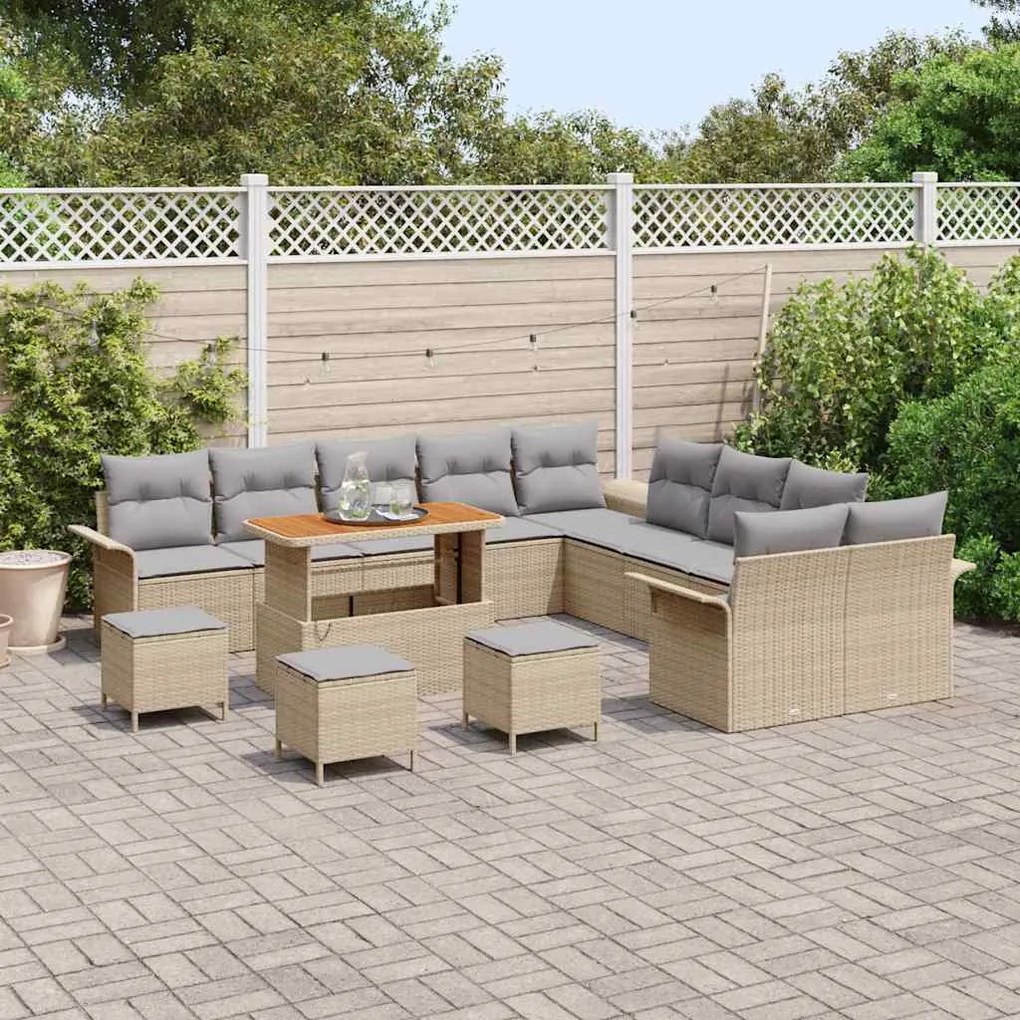 Conjunto de Sofá de Jardim vidaXL com Almofadas Bege Vime Sintético