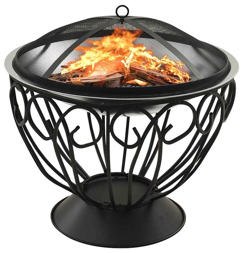 vidaXL Braseira e barbecue 2-em-1 atiçador 59x59x60cm aço inoxidável