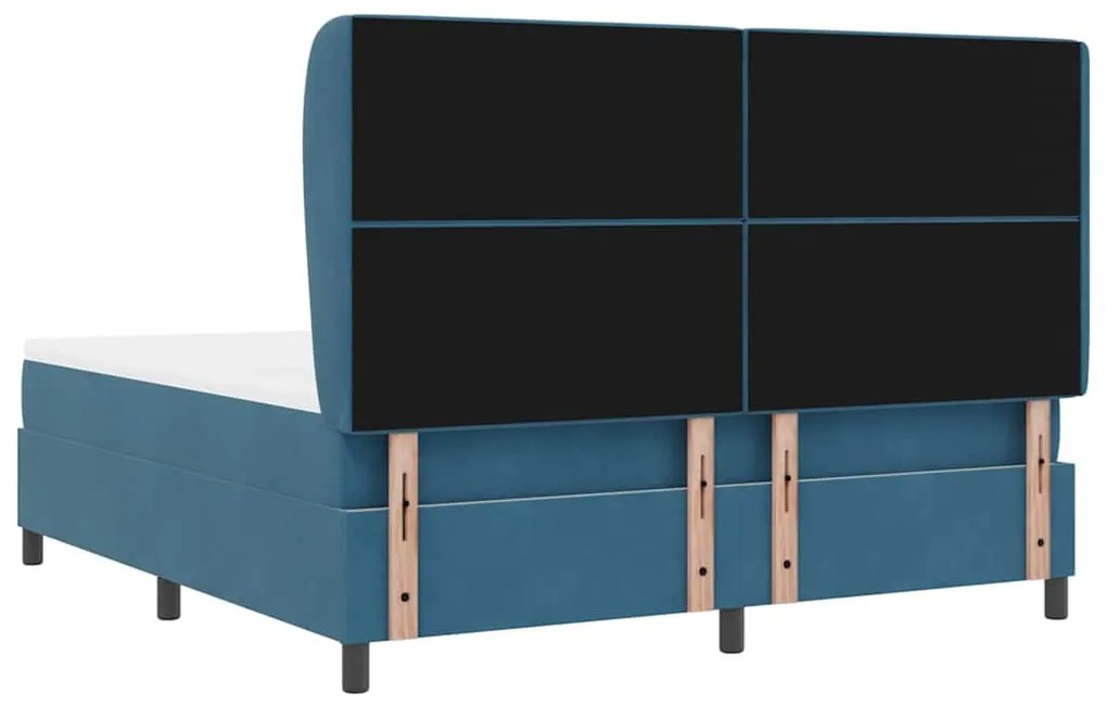 Cama Box com Colchão Azul Escuro 180 x 200 cm em Veludo