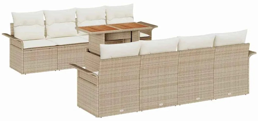 Conjunto de Sofás de Jardim de 9 Peças com Almofadas Beje em Rattan Si