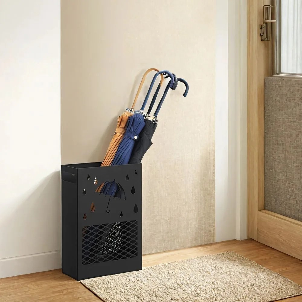Suporte para guarda-chuvas em metal retangular 28 x 12 x 41 cm preto
