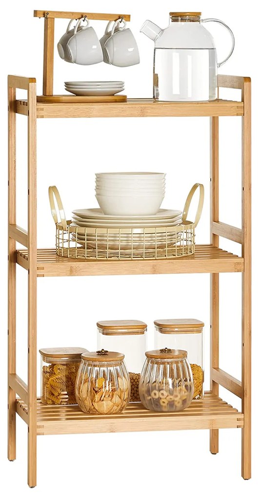 Estante de bambu com 3 prateleiras, 45 x 31,5 x 80 cm cor natural