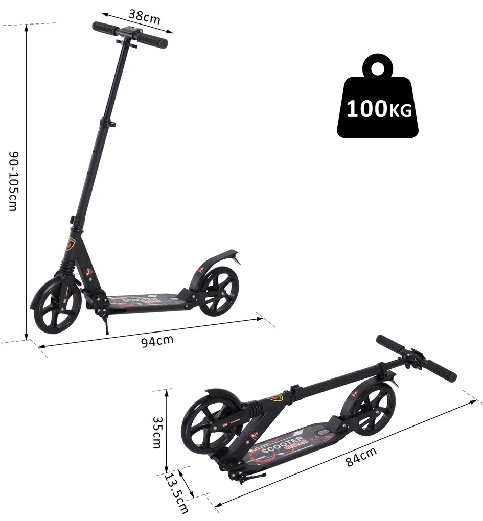 Trotinette dobravel com o guiador ajustável da altura trotinete para adultos e crianças acima de 14 anos carga 100 kg