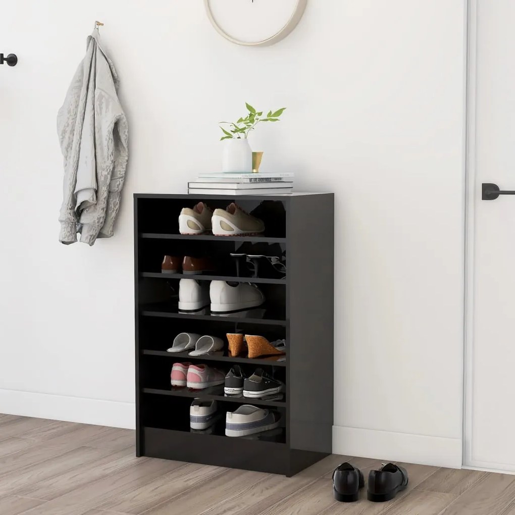 vidaXL Armário p/ sapatos 60x35x92 cm contraplacado preto brilhante