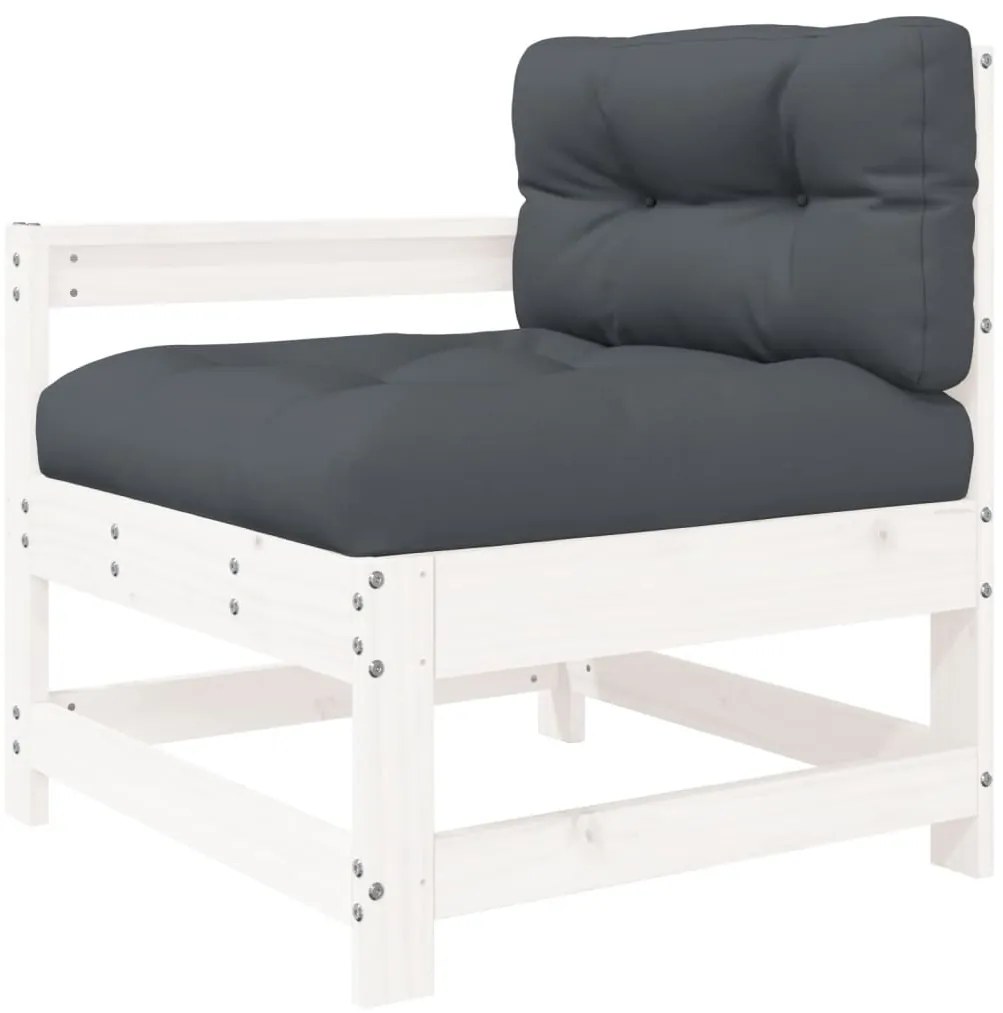 6pcs conjunto lounge jardim c/ almofadões madeira maciça branco