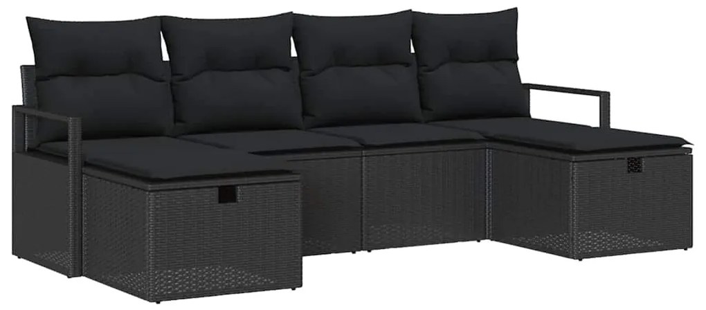 Conjunto de Sofá para Jardim de 6 Peças com Almofadas em Rattan Poliés