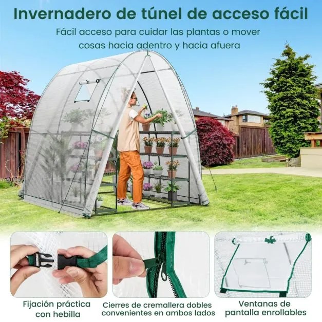 Estufa portátil para exterior com 2 portas com fecho de correr, 2 janelas enroláveis e bolsas laterais 181 x 181 x 200 cm Branca
