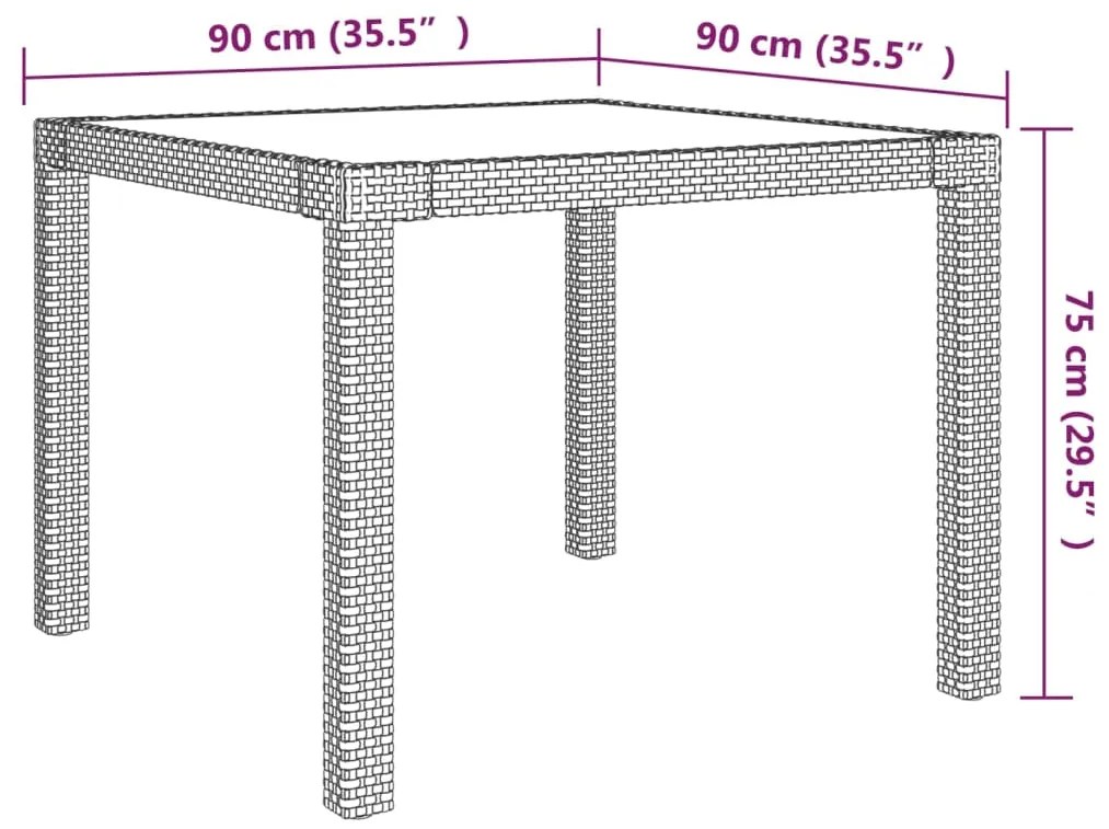 3 pcs conjunto jantar exterior com almofadões vime PE cinzento