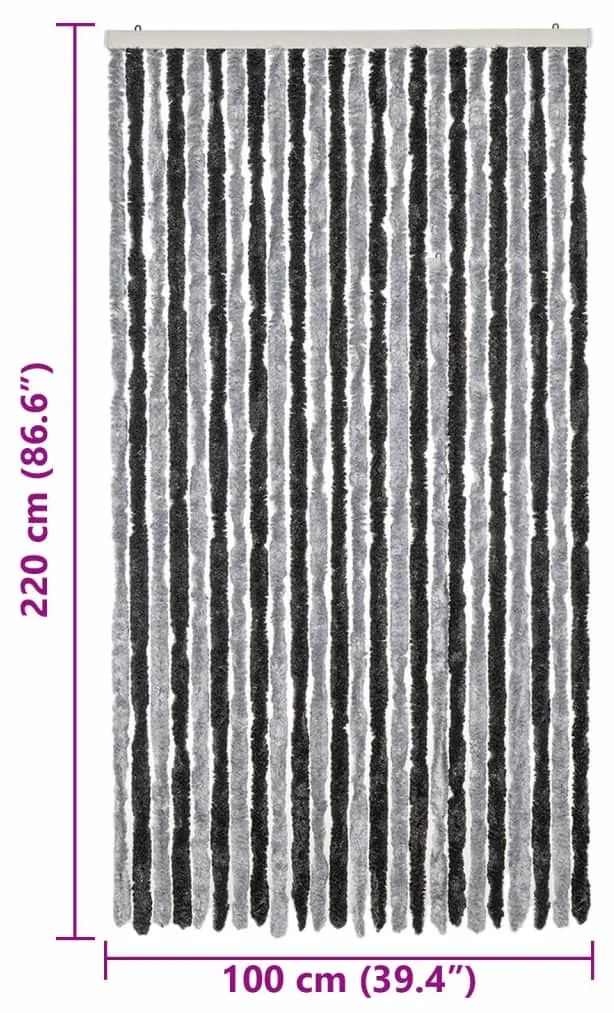 Cortina anti-insetos 100x220 cm chenille cinzento e preto