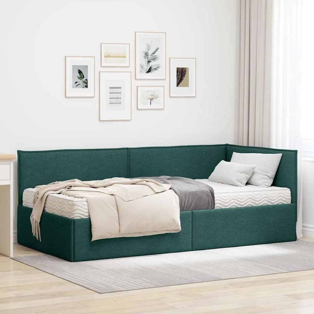 vidaXL Estrutura de Cama de Canto com Colchão 2 pcs Verde Veludo