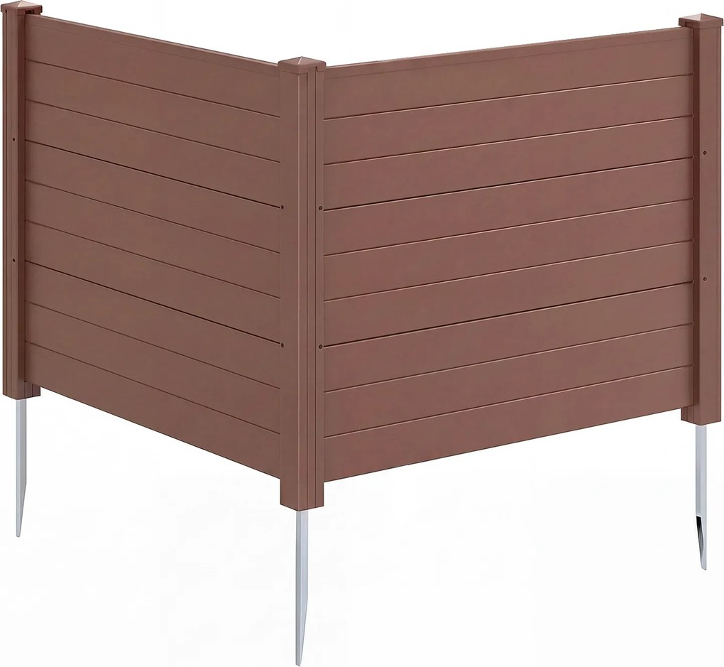 Conjunto de 2 painéis de privacidade 122 x 95 cm para exterior com estacas metálicas, em formato reto ou em L; cobertura para caixote do lixo, Castanh