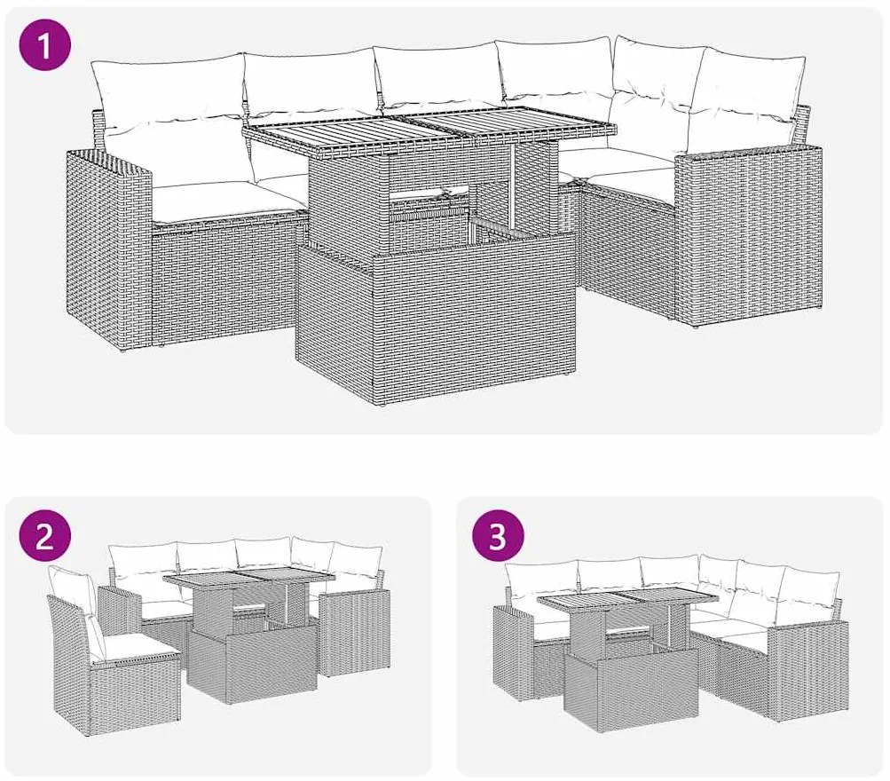 6 pcs conjunto sofás de jardim com almofadões vime cinzento