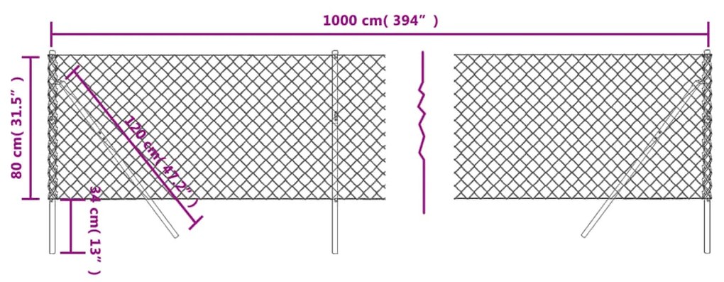 Cerca de arame 0,8x10 m antracite