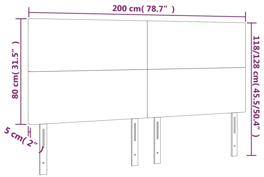 Cabeceira cama c/ LED tecido 200x5x118/128 cm cinza-acastanhado