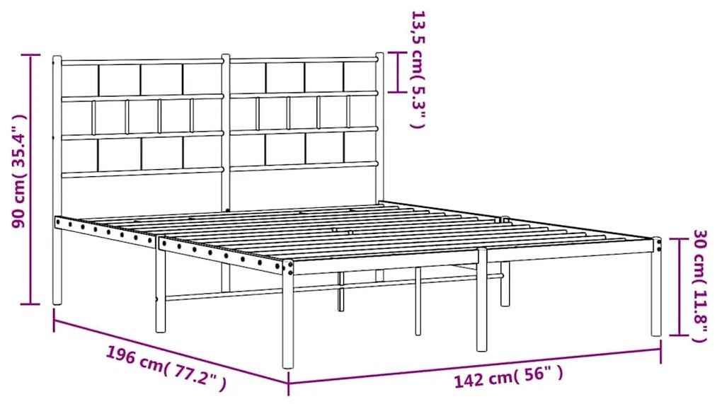 Estrutura de cama com cabeceira 135x190 cm metal branco