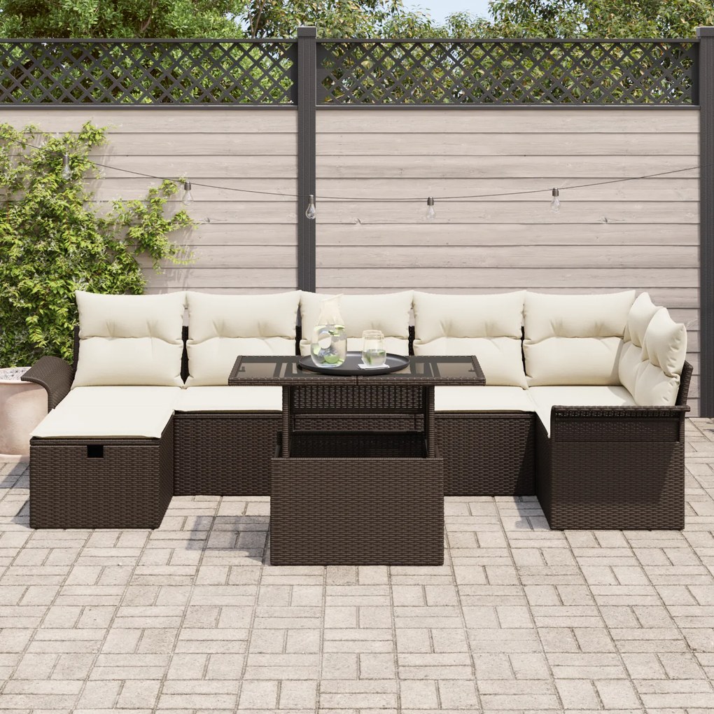 Conjunto de Sofá de Jardim de 8 Peças com Almofadas Rattan Poliéster C