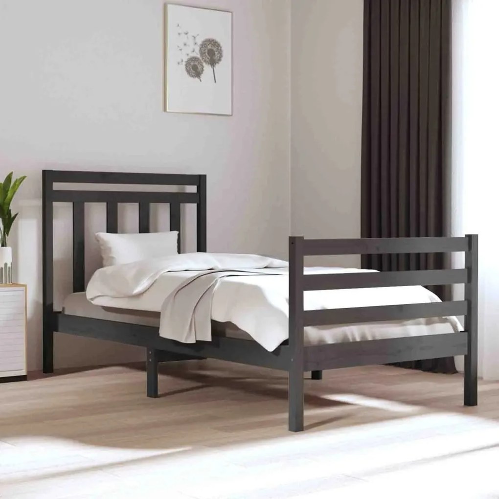 vidaXL Estrutura cama solteiro 90x200 cm madeira maciça cinzento