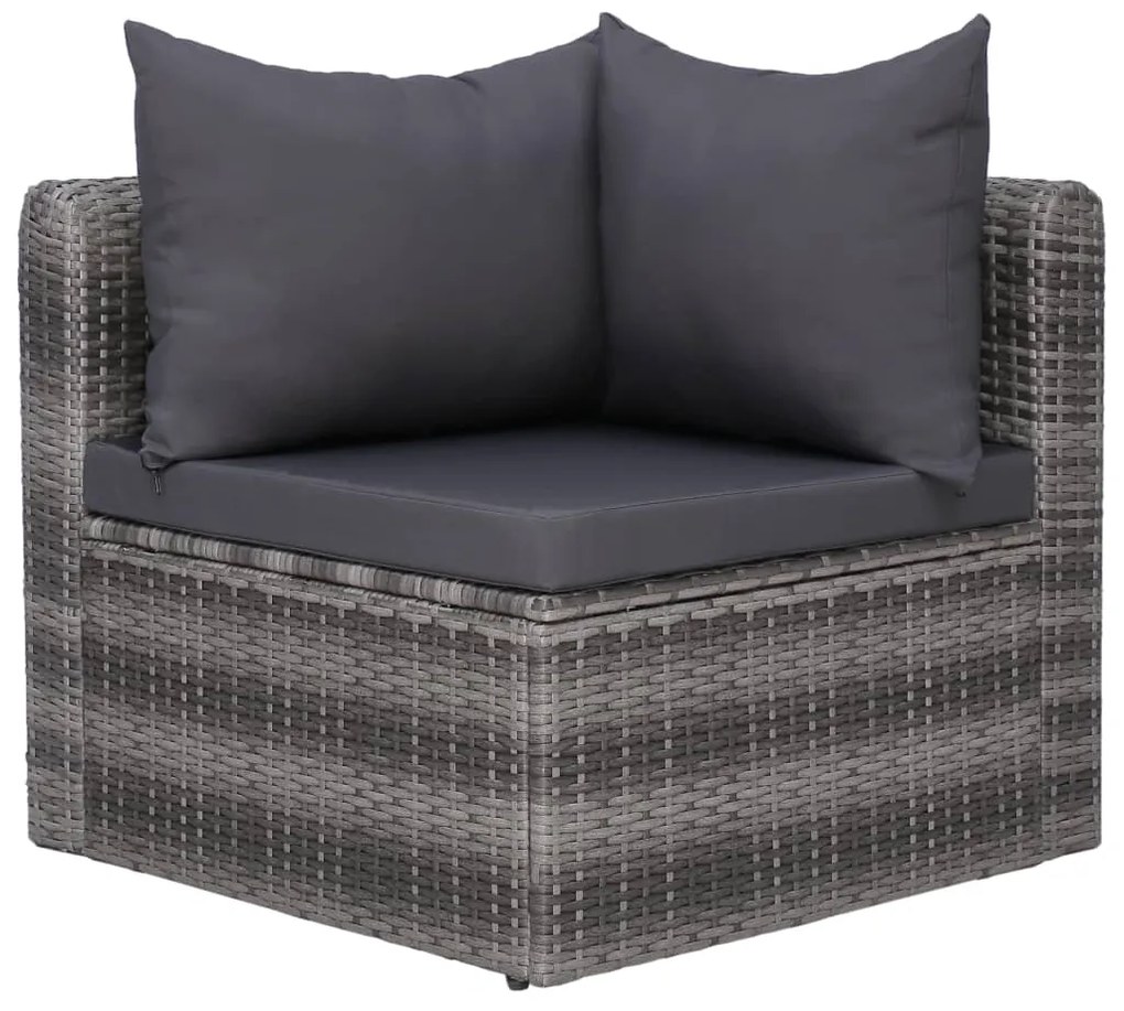 4 pcs conjunto sofás de jardim c/ almofadões vime PE cinzento
