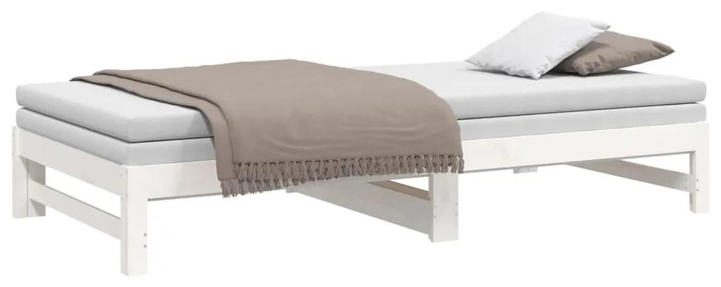 Sofá-cama de puxar 2x(100x200) cm madeira pinho maciça branco