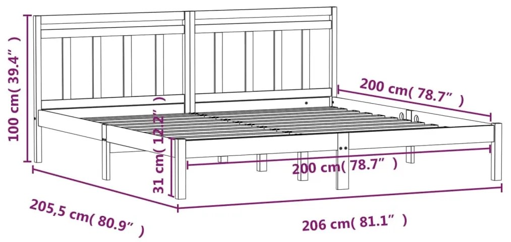 Estrutura de cama 200x200 cm pinho maciço preto